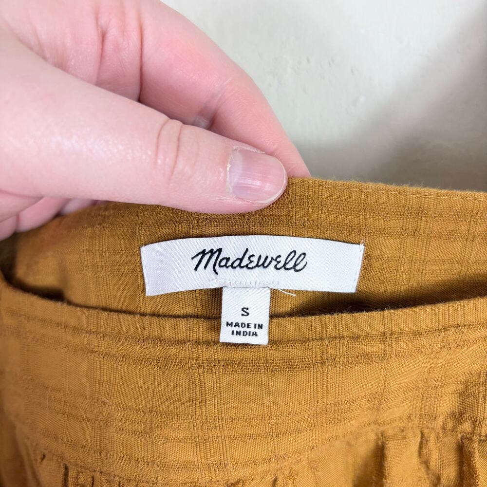 Madewell Lightweight Cotton Square Neck Bubble Sleeve Top in Antique Gold Plaid - Picture 9 of 10